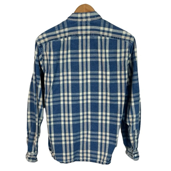 BF1408 Mens J. Crew Denim Plaid Chambray Thick Button Down Shirt L - Picture 4 of 5